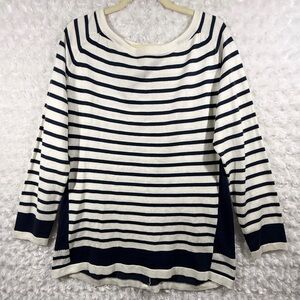 Thyme & Honey Women’s White & blue Striped Long Sleeve Scoop Neck‎ Sweater